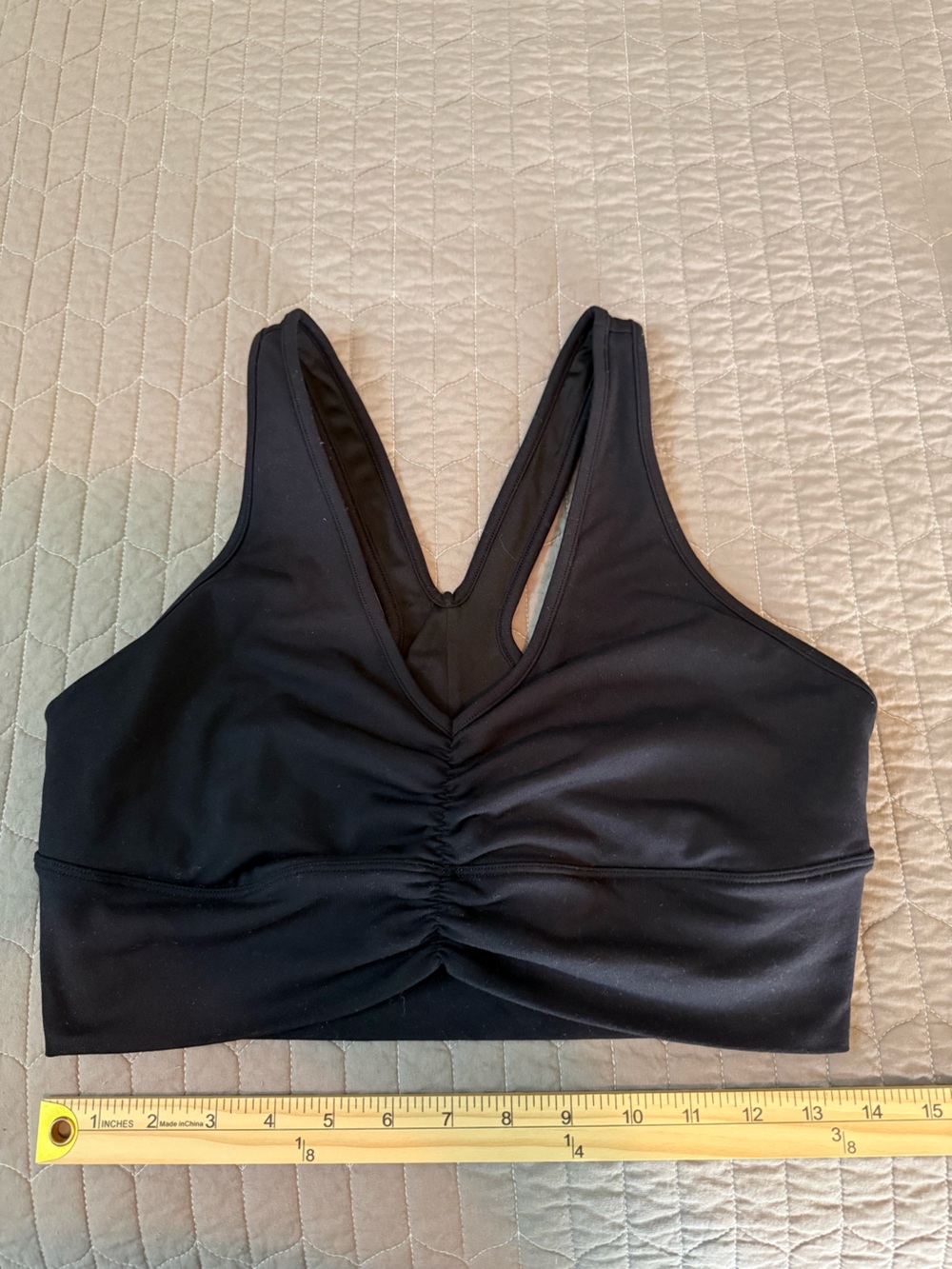 ALO Yoga Black Wild Thing Ruched V-Neck Crop Sports Bra - Picture 2 of 5